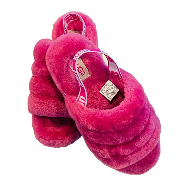 UGG Girls Fluff Yeah Slide Size 4 Pink EUC - Picture 12 of 15